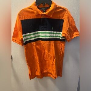 Polo Ralph Lauren Boys’ Size 10-12 Orange and Blue Striped Polo w/ Green Horse